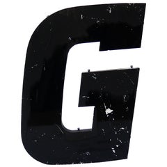Old Black Letter G of Signboard Made of Zinc, France, circa 1960-1969