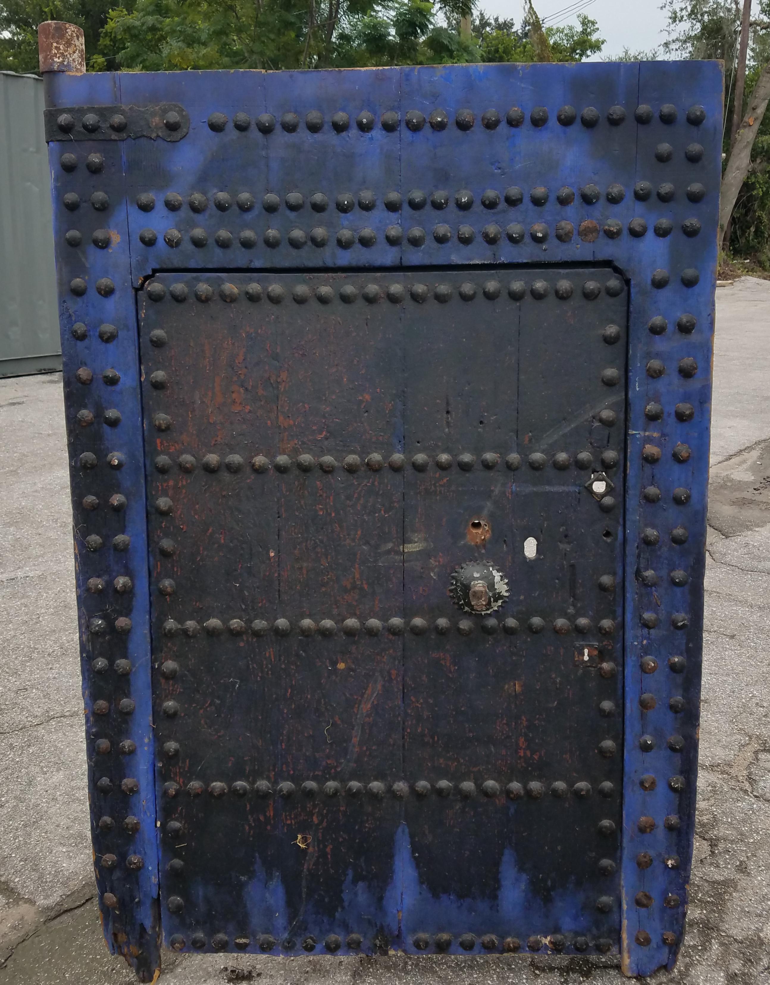 Early 20th Century Old Blue Black Moroccan Door, White Back For Sale