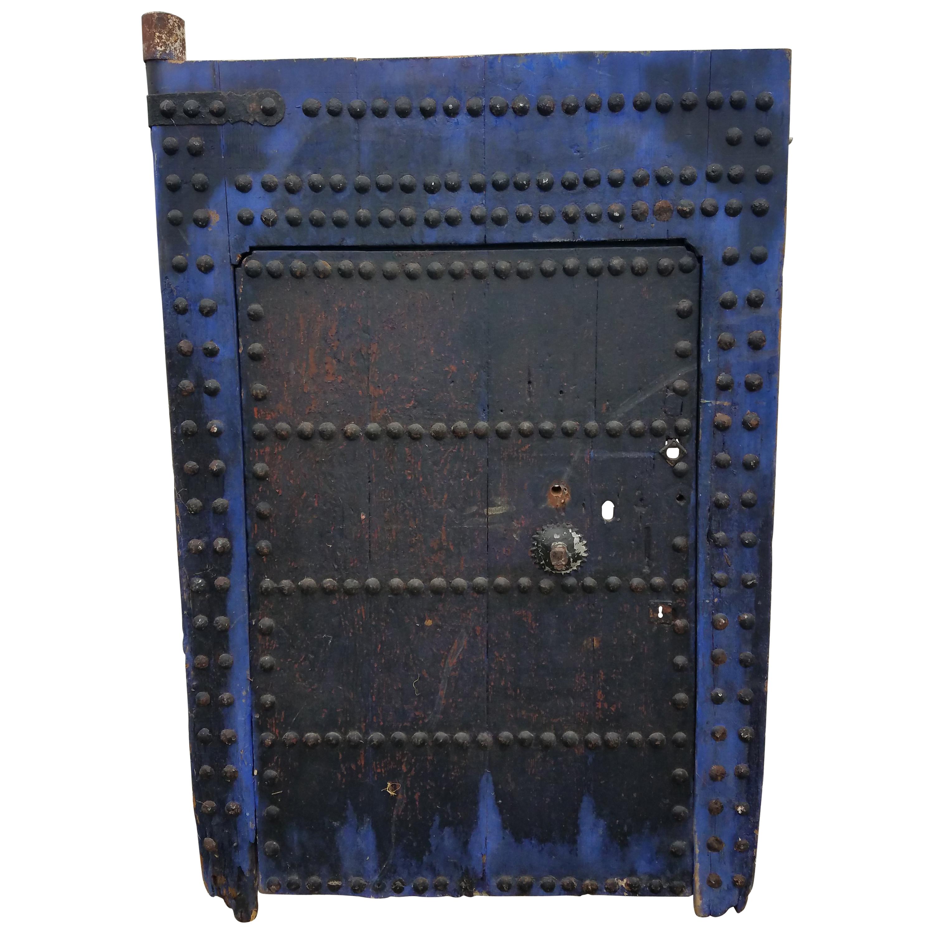 Old Blue Black Moroccan Door, White Back For Sale