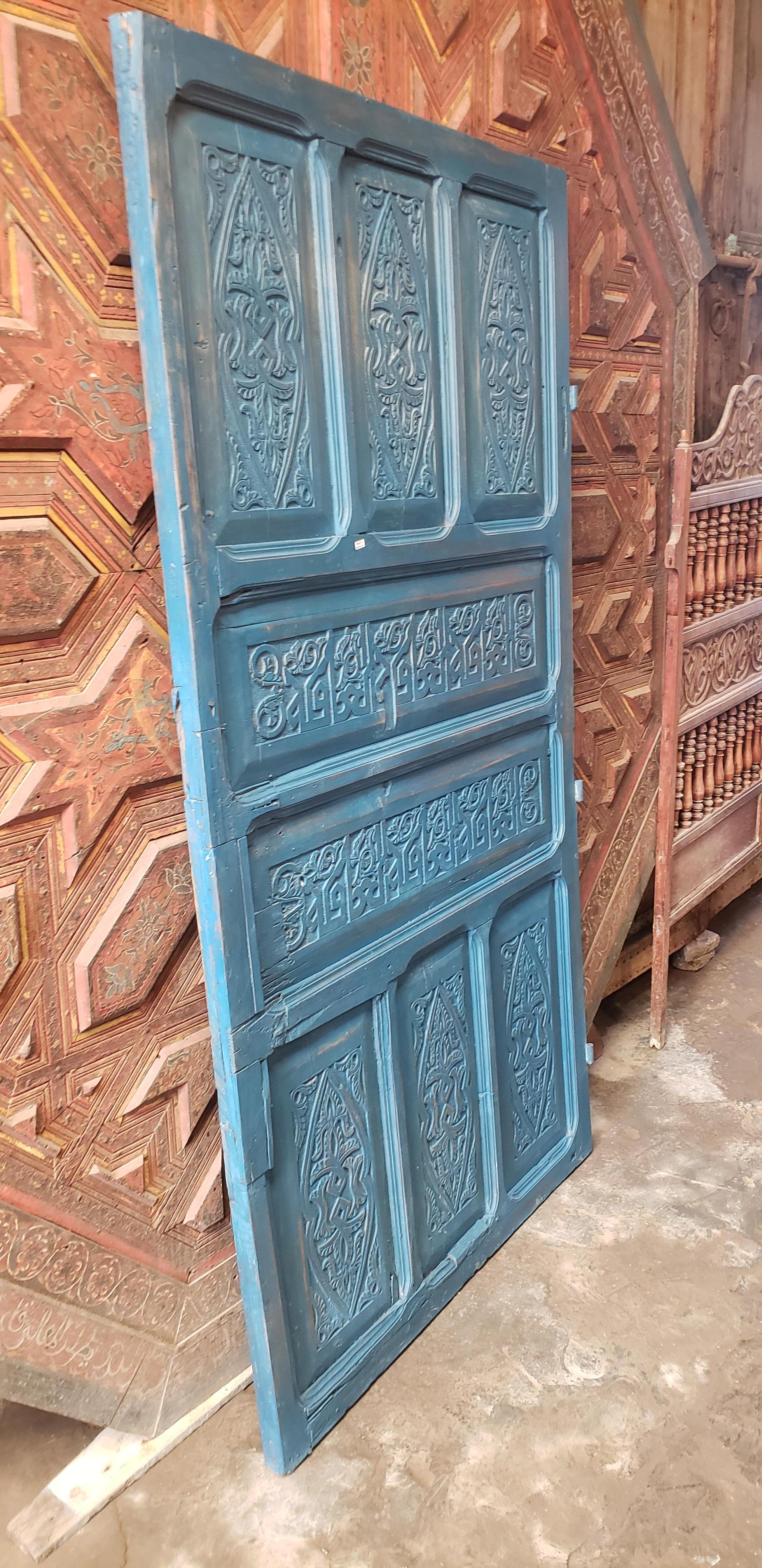 Old Blue Moroccan Wooden Door, 23MD40 For Sale 1