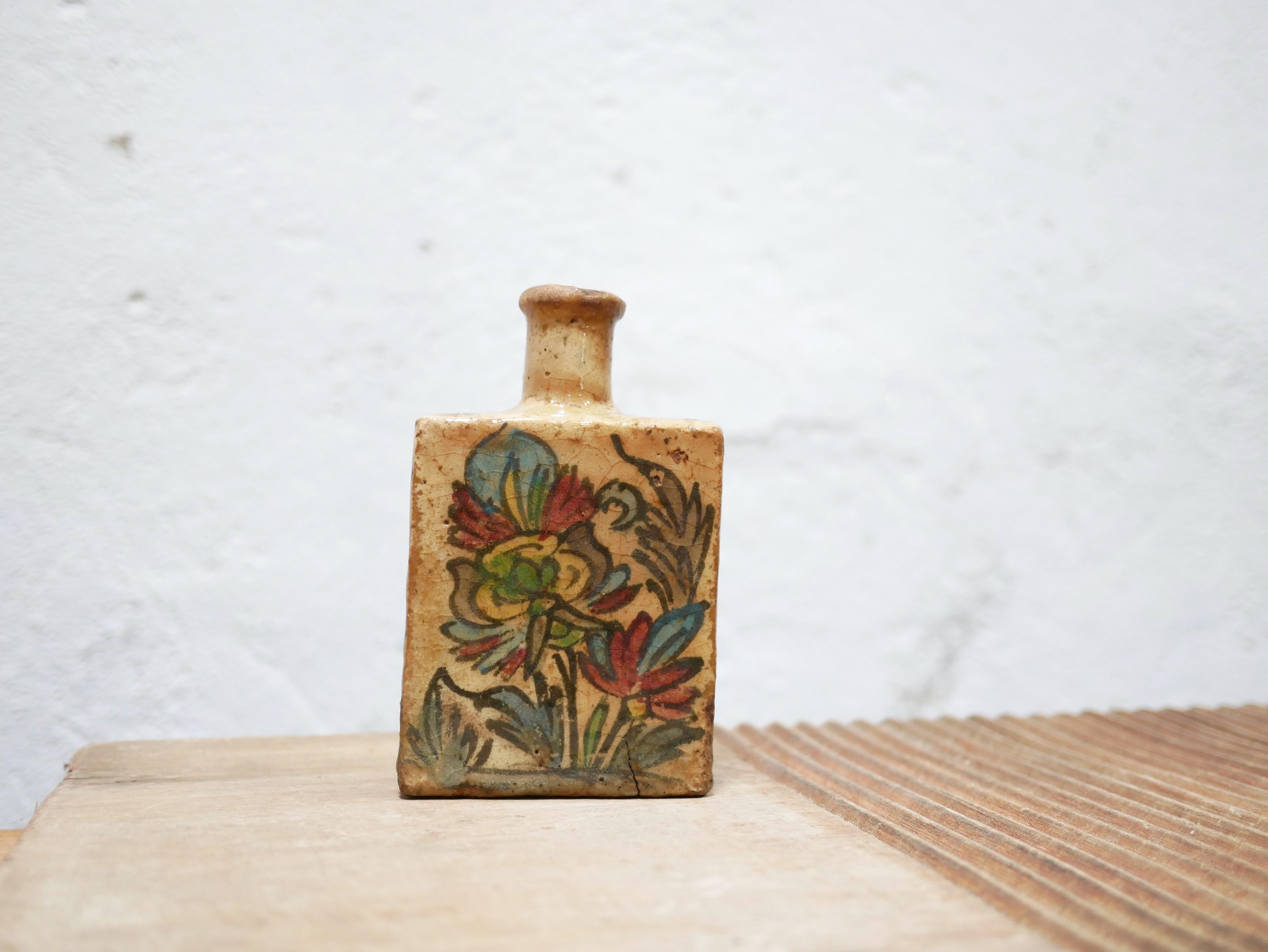 Persian Old bottle vase in enamelled terracotta, Iran, 19th century For Sale