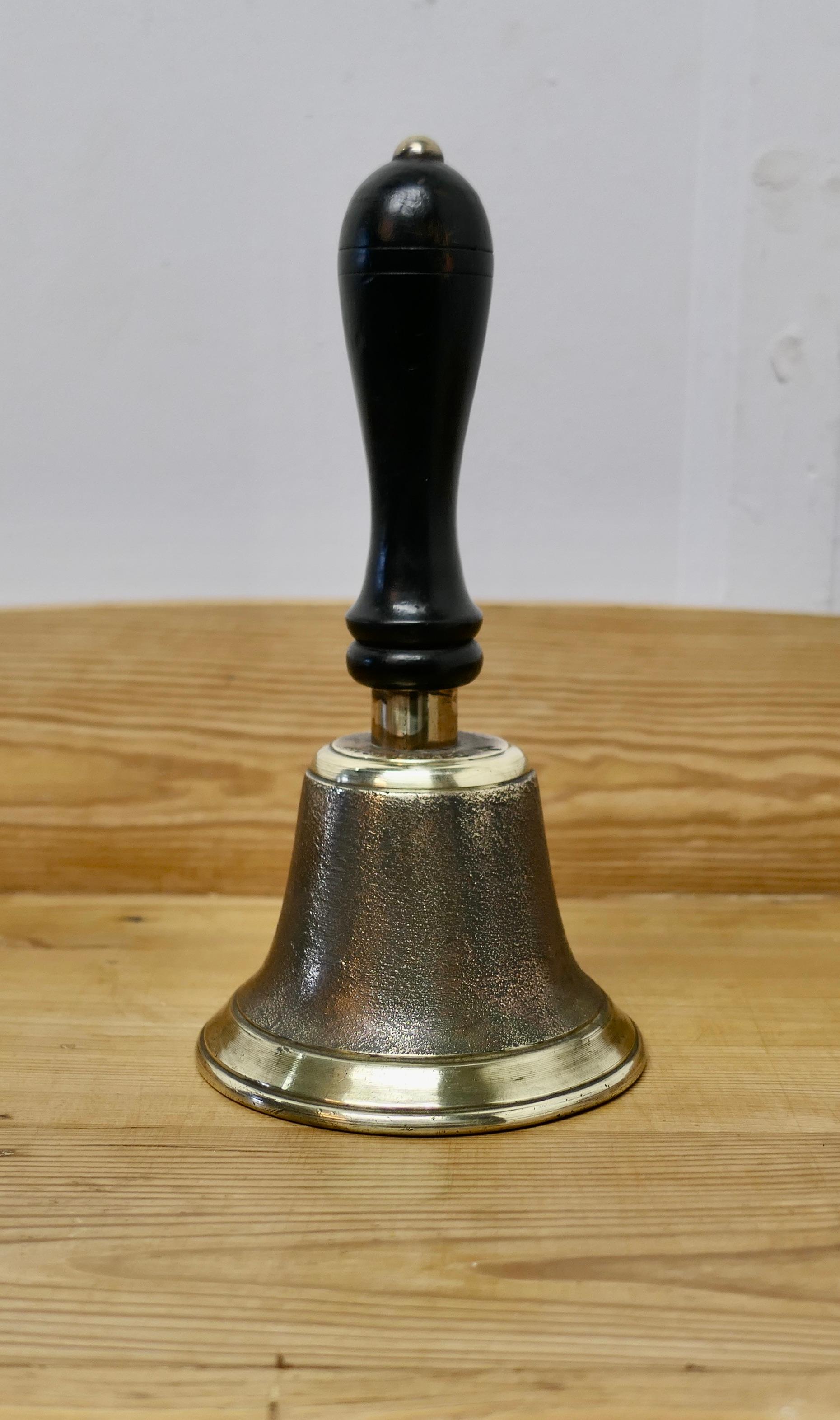 Old Brass British Military Issue Brass Handbell

A Great Piece, Second World War, dated 1942, marked A.S.1942, and with the broad arrow insignia denoting British military issue, with a turned black handle
The bell is 10” high, and 6” in