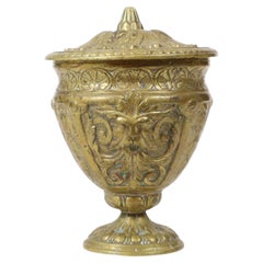 Old Brass Cup with Lid Mythical Figure 14cm