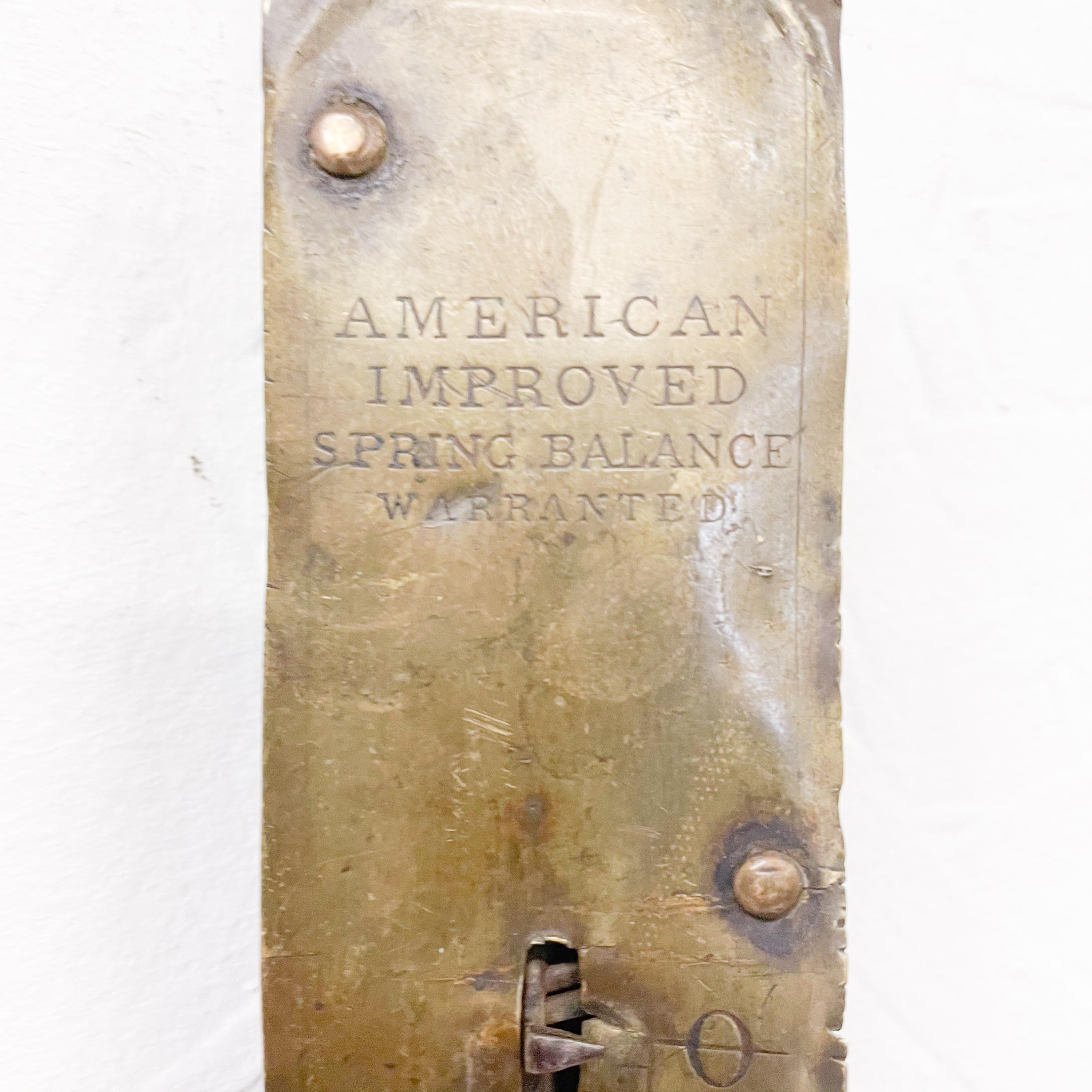 Old Brass Tool American Improved Spring Balance Hanging Scale 24 LB In Distressed Condition In Chula Vista, CA