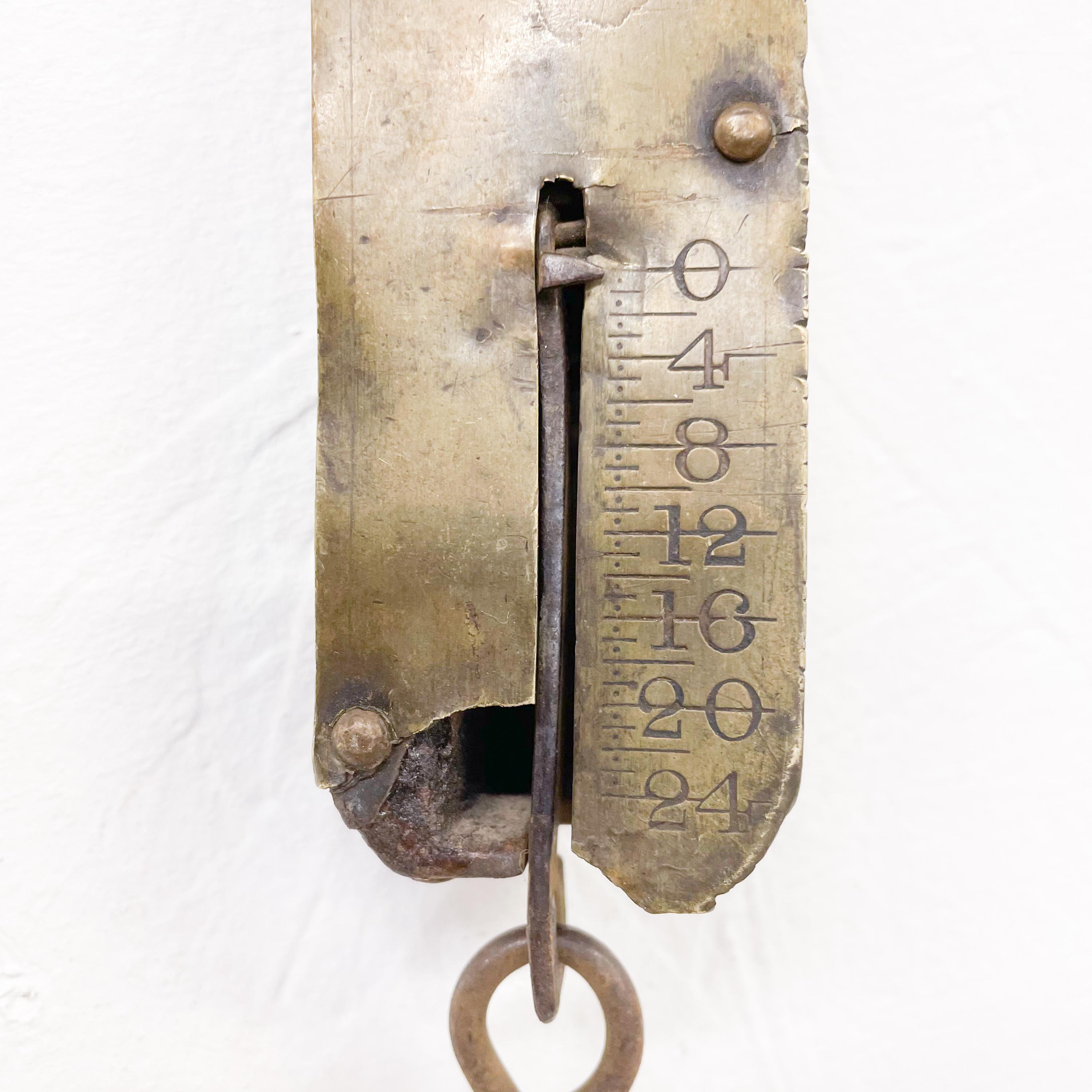 20th Century Old Brass Tool American Improved Spring Balance Hanging Scale 24 LB