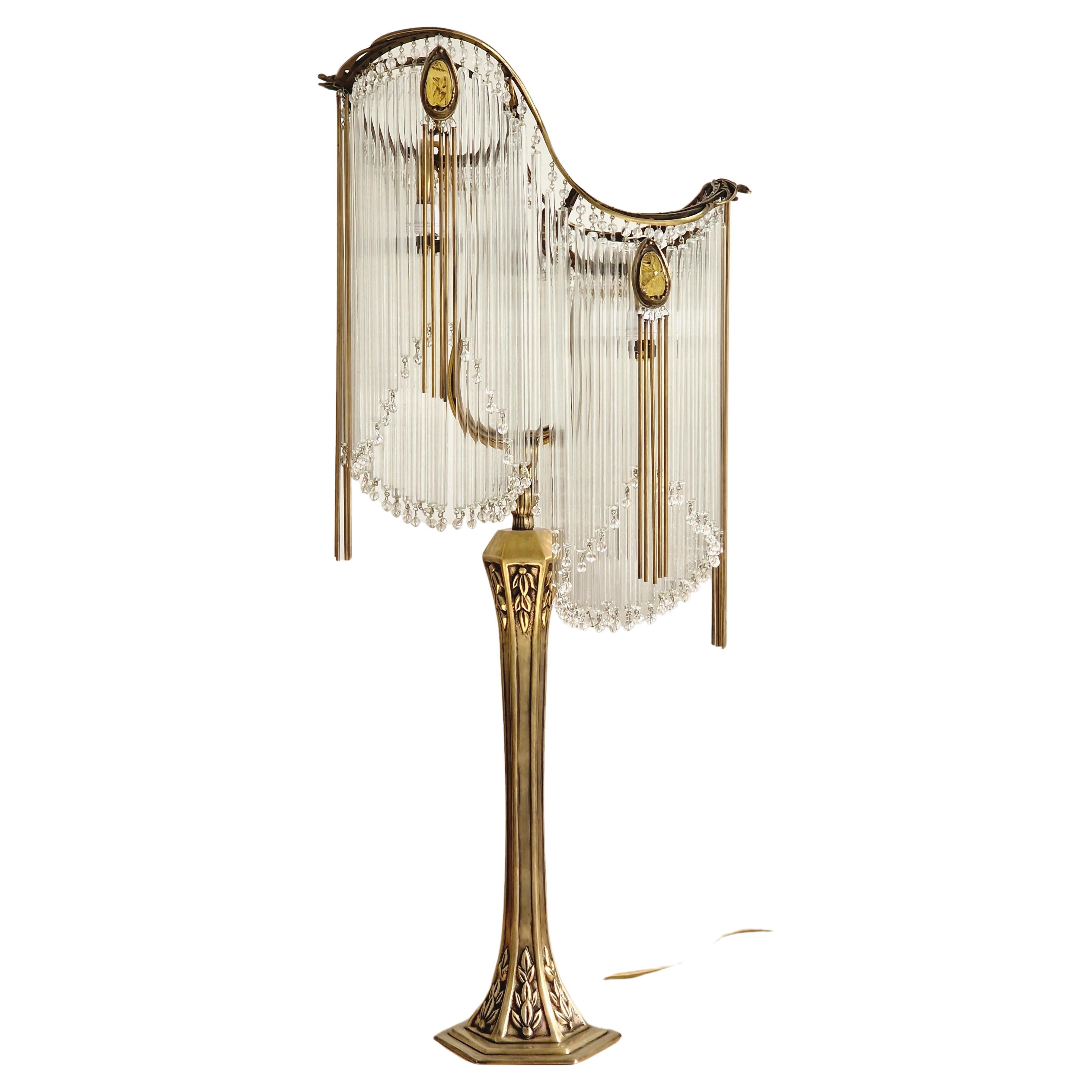 Old Bronze and Amber Pate de Verre Art Nouveau Guimard's Lampe im Jugendstil 