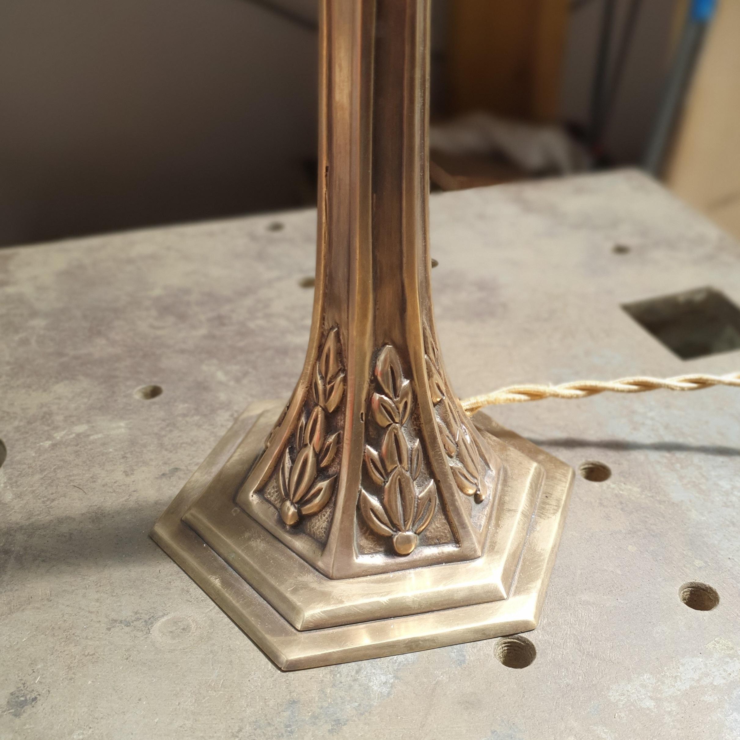 Contemporary Old Bronze Art Nouveau Guimard's Lamp and Pâte de Verre For Sale