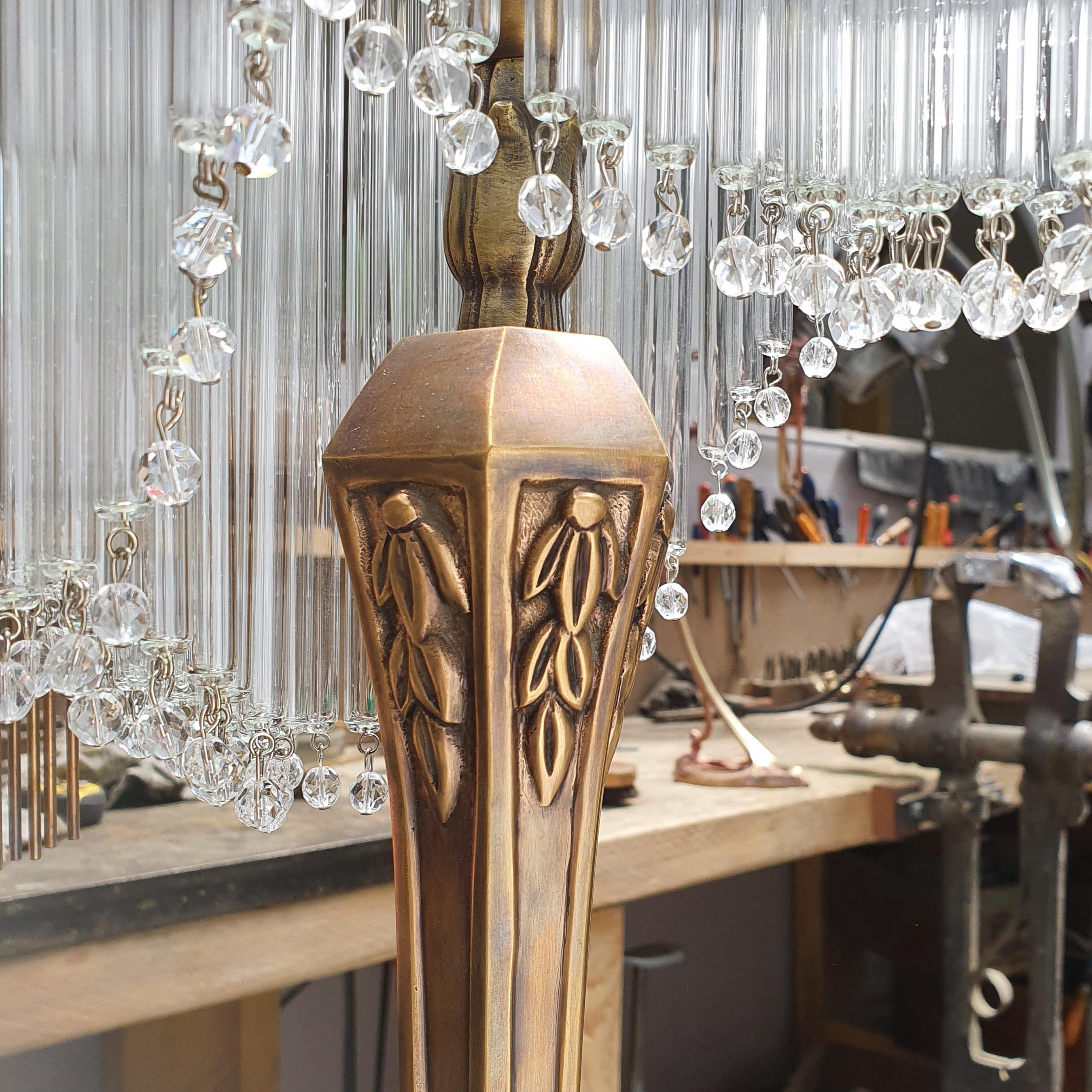 Old Bronze Art Nouveau Guimard's Lamp and Pâte de Verre For Sale 1