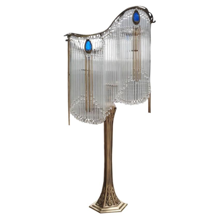 Old Bronze Art Nouveau Guimard's Lamp and Pâte de Verre For Sale