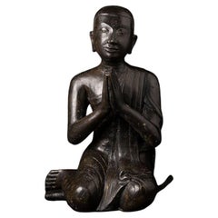 Vintage Old Bronze Burmese Monk Statue from Burma