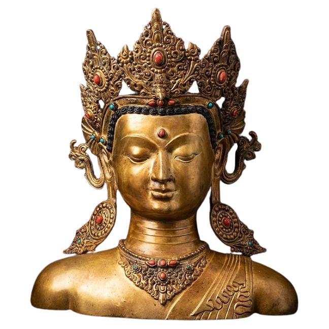 Tête de Bouddha népalais en bronze ancien provenant du Népal