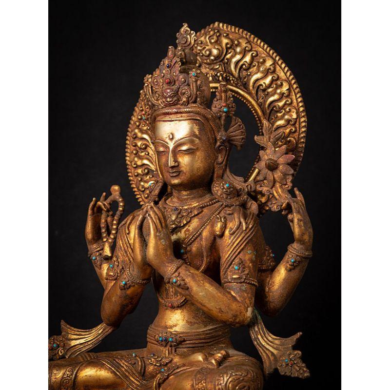 Old Bronze Nepali Chenrezig Statue from Nepal In Good Condition For Sale In DEVENTER, NL
