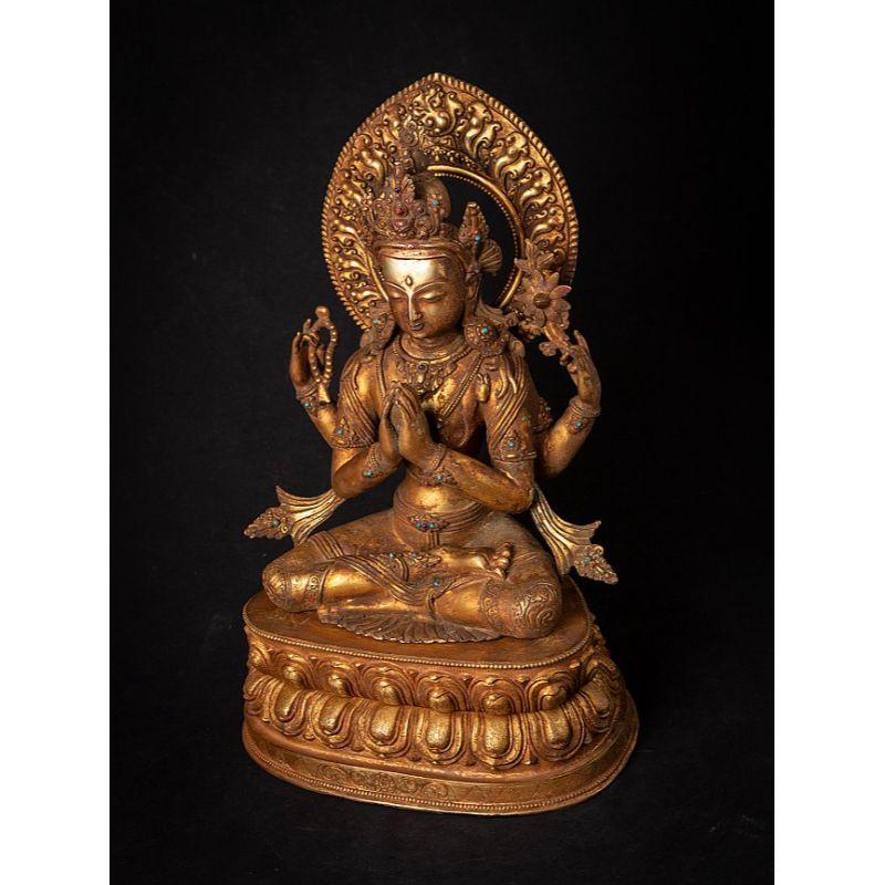 Old Bronze Nepali Chenrezig Statue from Nepal For Sale 1