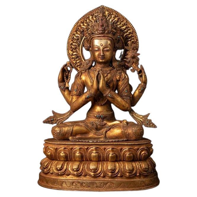 Old Bronze Nepali Chenrezig Statue from Nepal For Sale