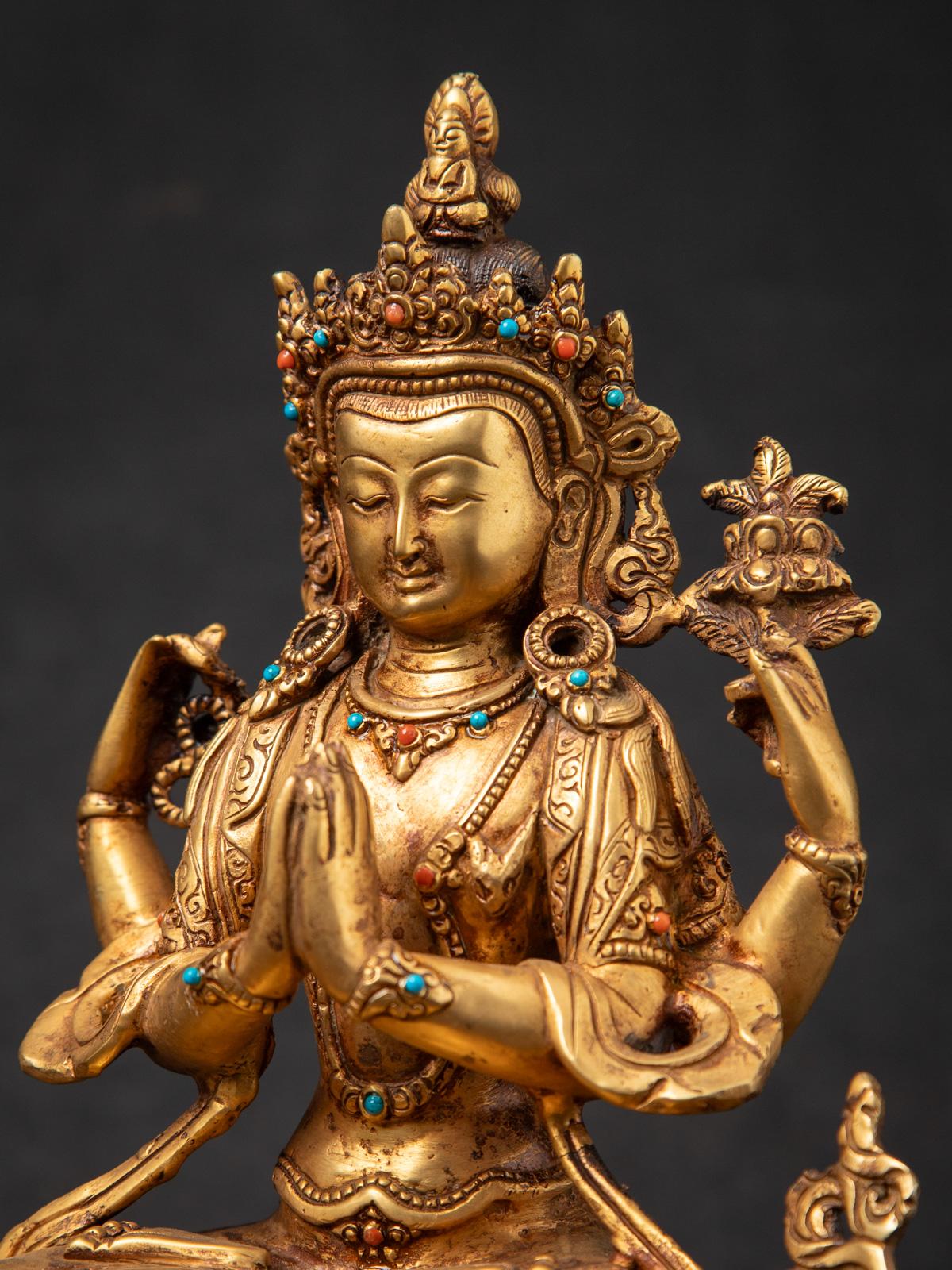 Antigua estatua nepalí de bronce de Chenrezig procedente de Nepal - Budas Originales 5