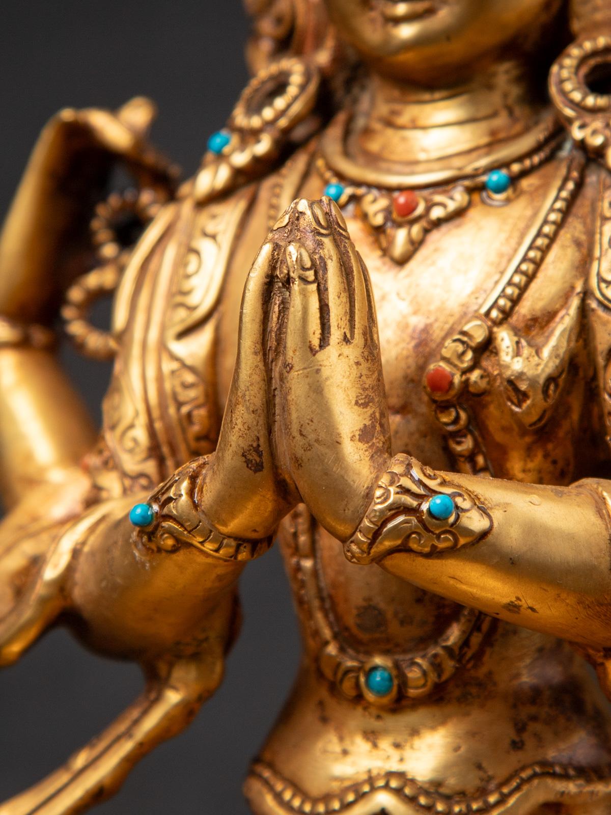 Antigua estatua nepalí de bronce de Chenrezig procedente de Nepal - Budas Originales 10