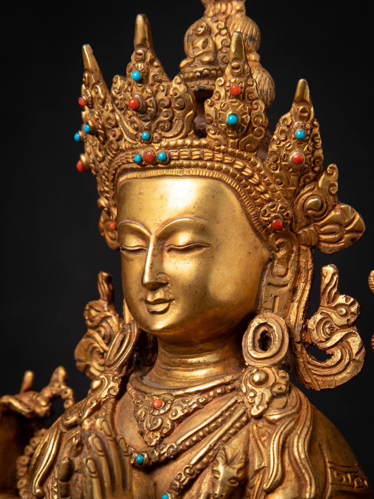 Antigua estatua nepalí de bronce de Chenrezig procedente de Nepal - Budas Originales en venta 11