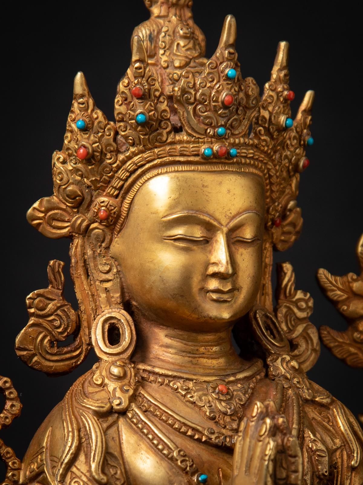 Antigua estatua nepalí de bronce de Chenrezig procedente de Nepal - Budas Originales en venta 13