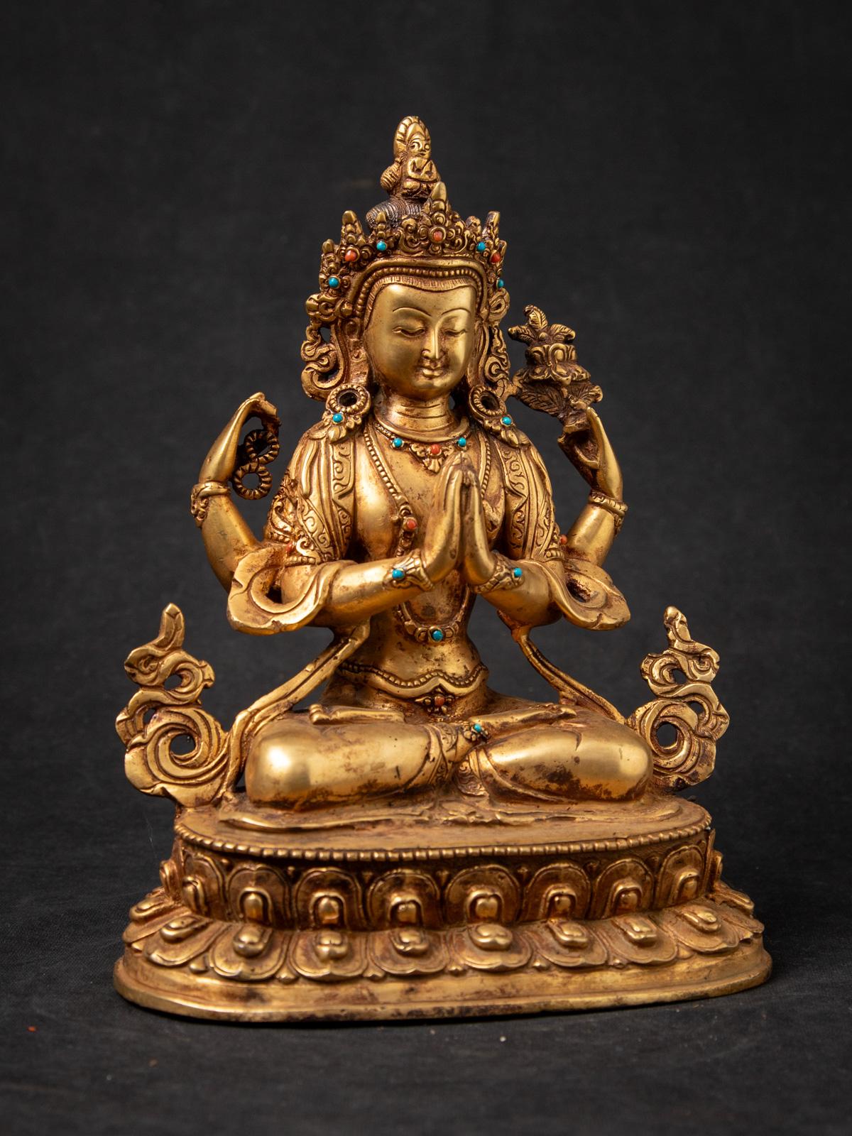 Antigua estatua nepalí de bronce de Chenrezig procedente de Nepal - Budas Originales Bronce