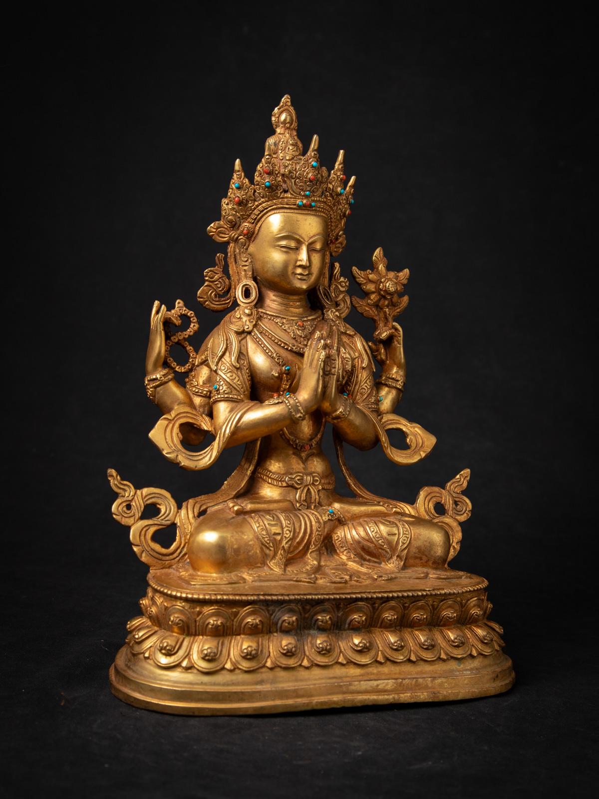 Bronze statue de Chenrezig népalaise en bronze ancien, originaire du Népal en vente