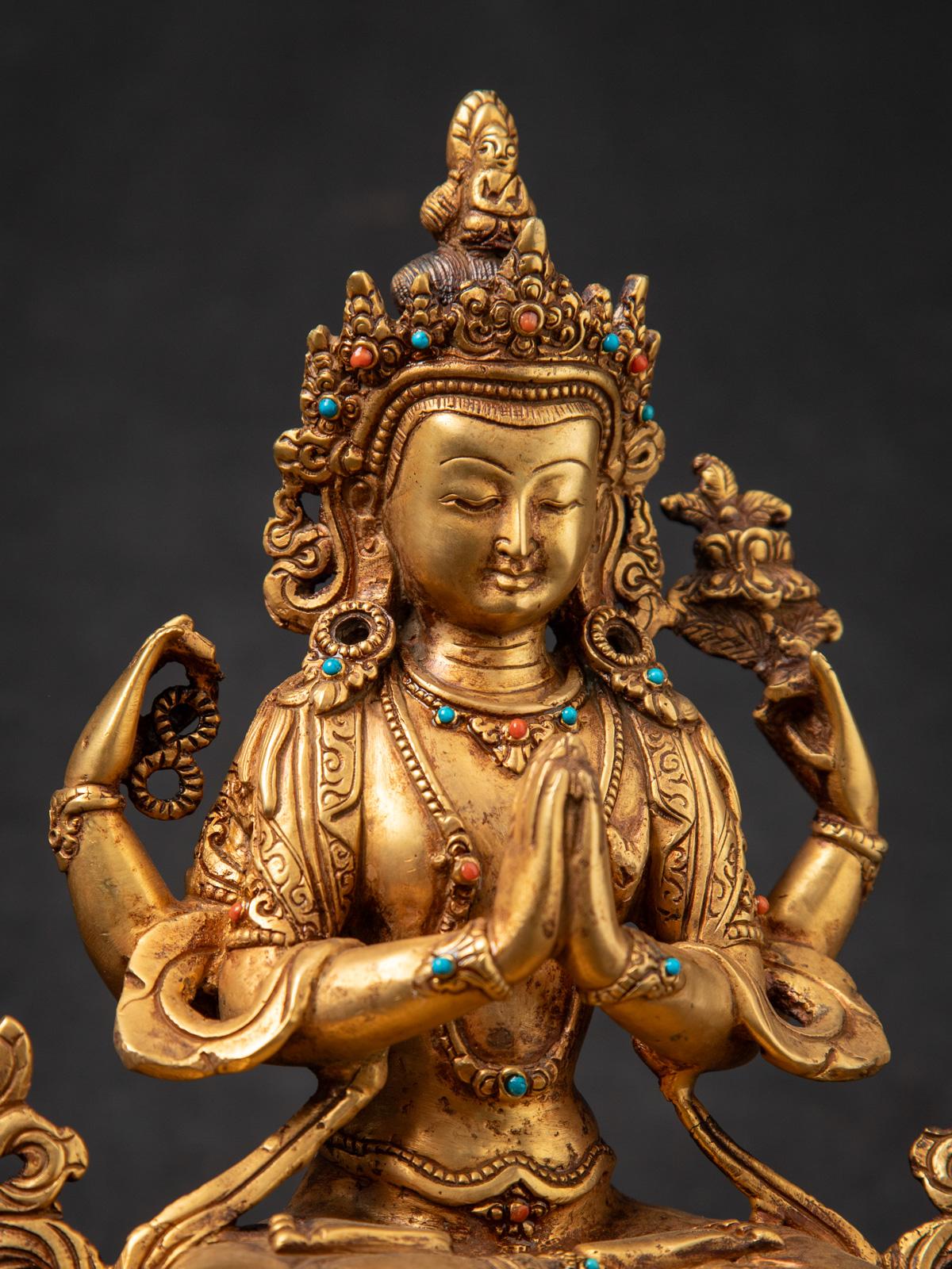 Antigua estatua nepalí de bronce de Chenrezig procedente de Nepal - Budas Originales 1