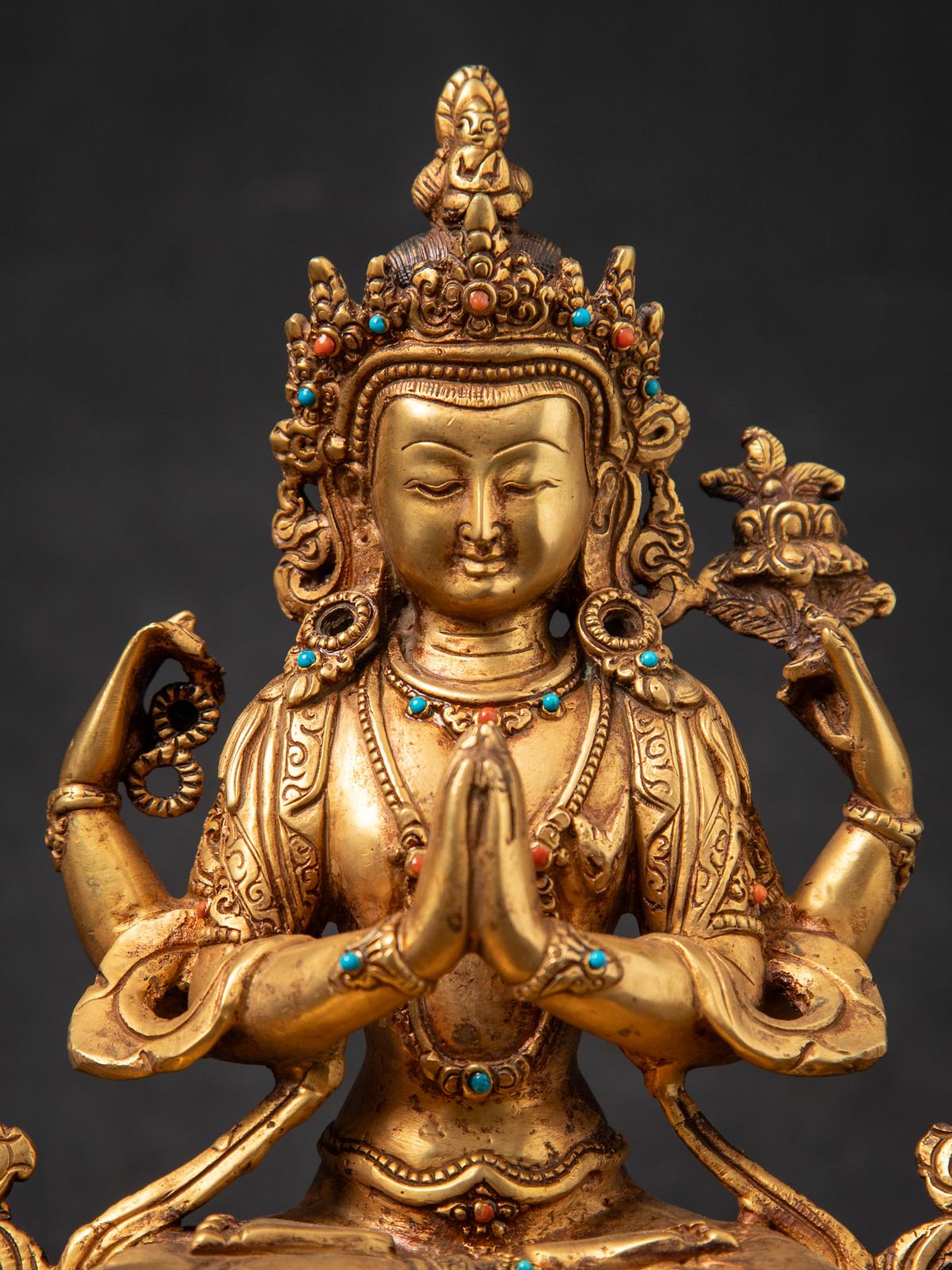 Antigua estatua nepalí de bronce de Chenrezig procedente de Nepal - Budas Originales 3