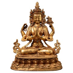 Antigua estatua nepalí de bronce de Chenrezig procedente de Nepal - Budas Originales