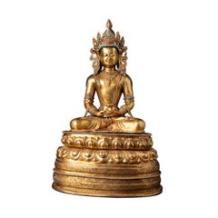 Old Bronze Nepali Crowned Buddha from Nepal