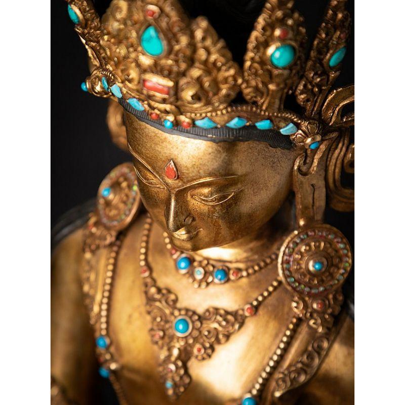Old Bronze Nepali Crowned Buddha Statue from Nepal For Sale 14