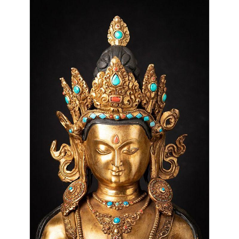 Old Bronze Nepali Crowned Buddha Statue from Nepal For Sale 15