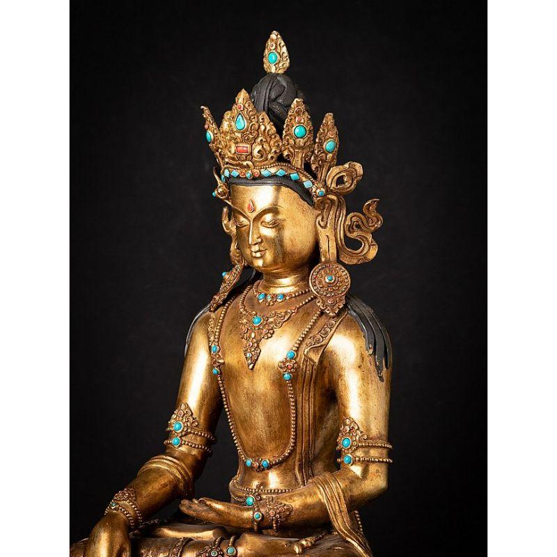 Old Bronze Nepali Crowned Buddha Statue from Nepal In Good Condition For Sale In DEVENTER, NL