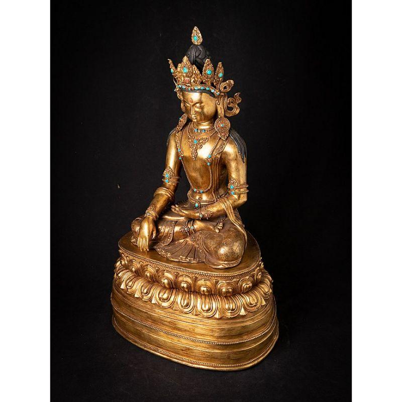 Old Bronze Nepali Crowned Buddha Statue from Nepal For Sale 1