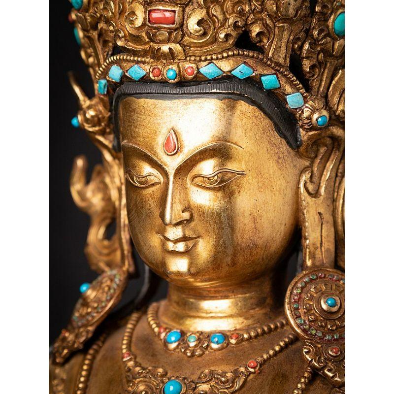 Old Bronze Nepali Crowned Buddha Statue from Nepal For Sale 3
