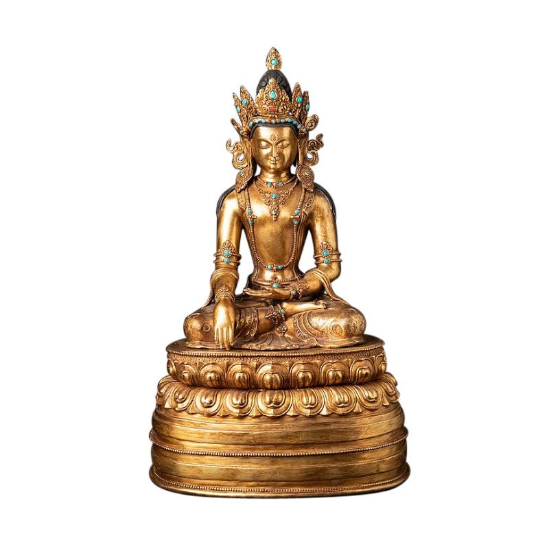 Old Bronze Nepali Crowned Buddha Statue from Nepal For Sale