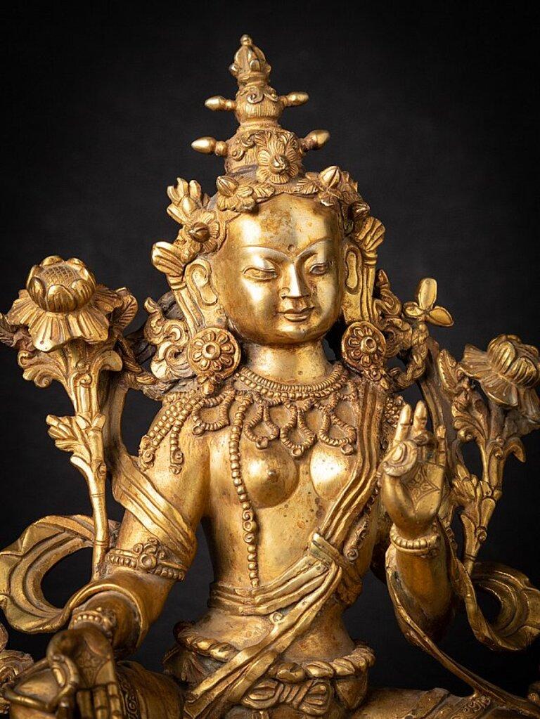 Old bronze Nepali Green Tara from Nepal For Sale 1