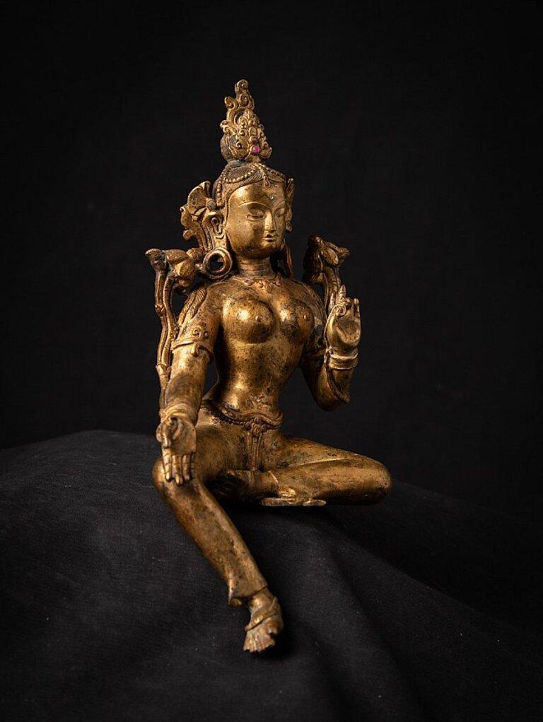 Old Bronze Nepali Green Tara Statue from Nepal 6