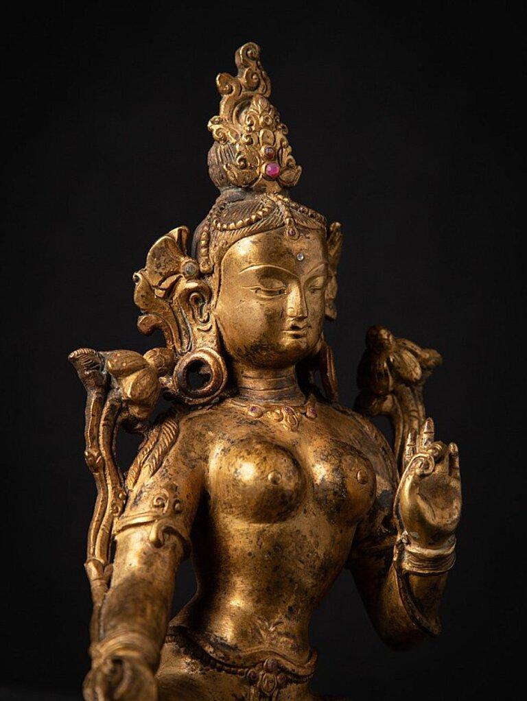 Old Bronze Nepali Green Tara Statue from Nepal 7