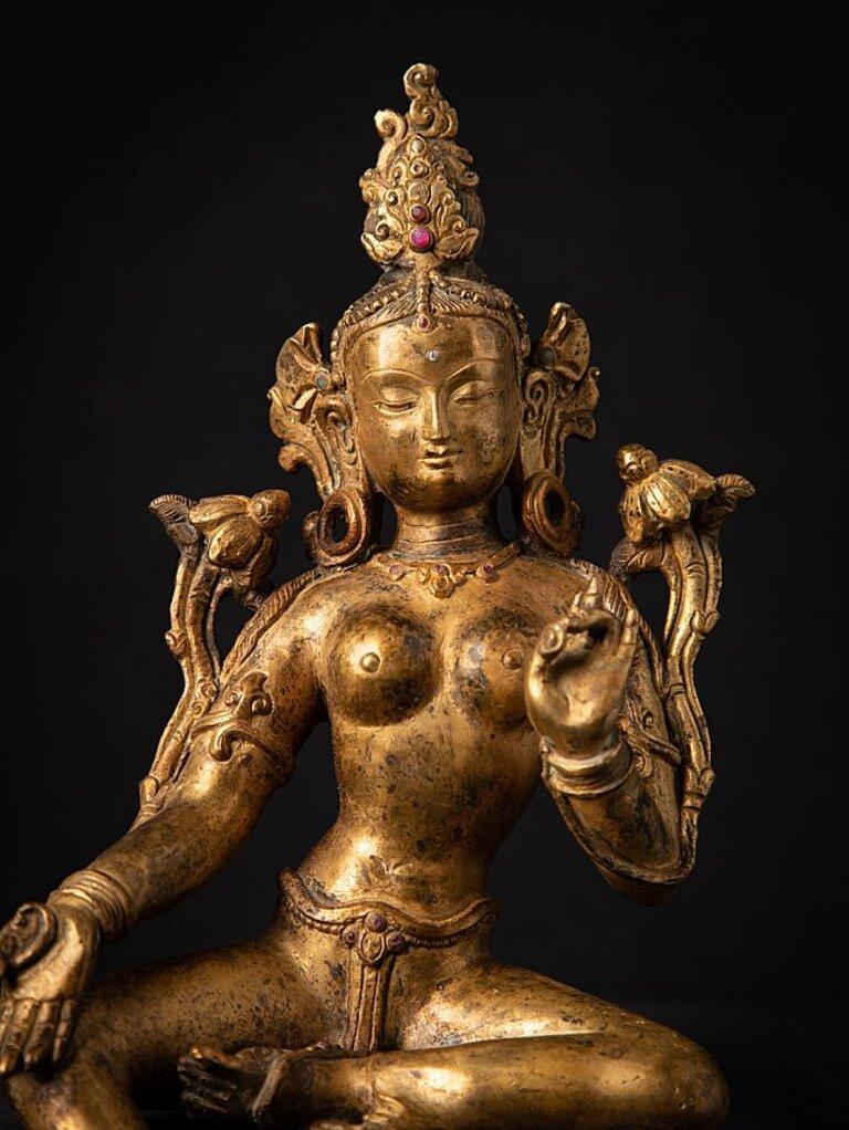 Old Bronze Nepali Green Tara Statue from Nepal 9