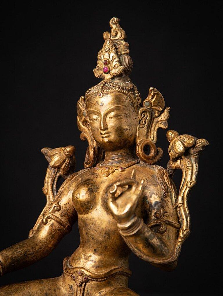 Old Bronze Nepali Green Tara Statue from Nepal 11