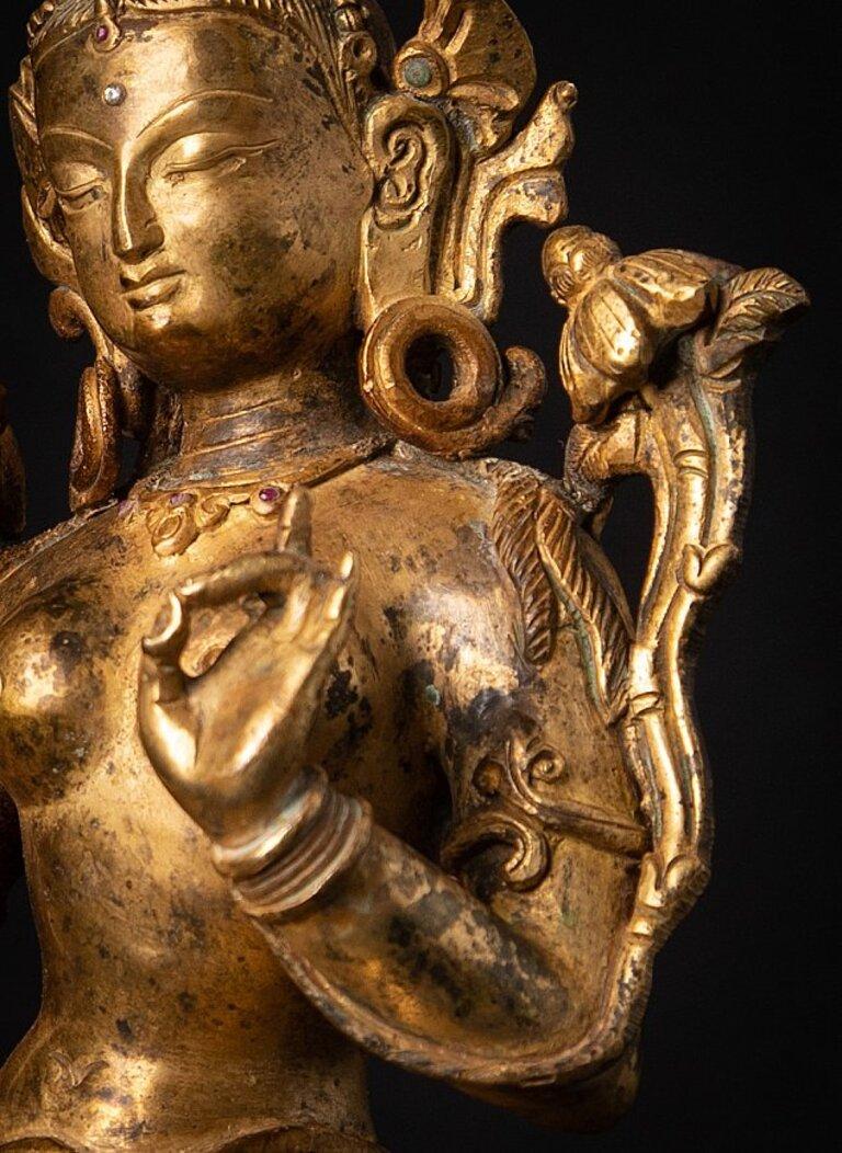 Old Bronze Nepali Green Tara Statue from Nepal In Good Condition In DEVENTER, NL