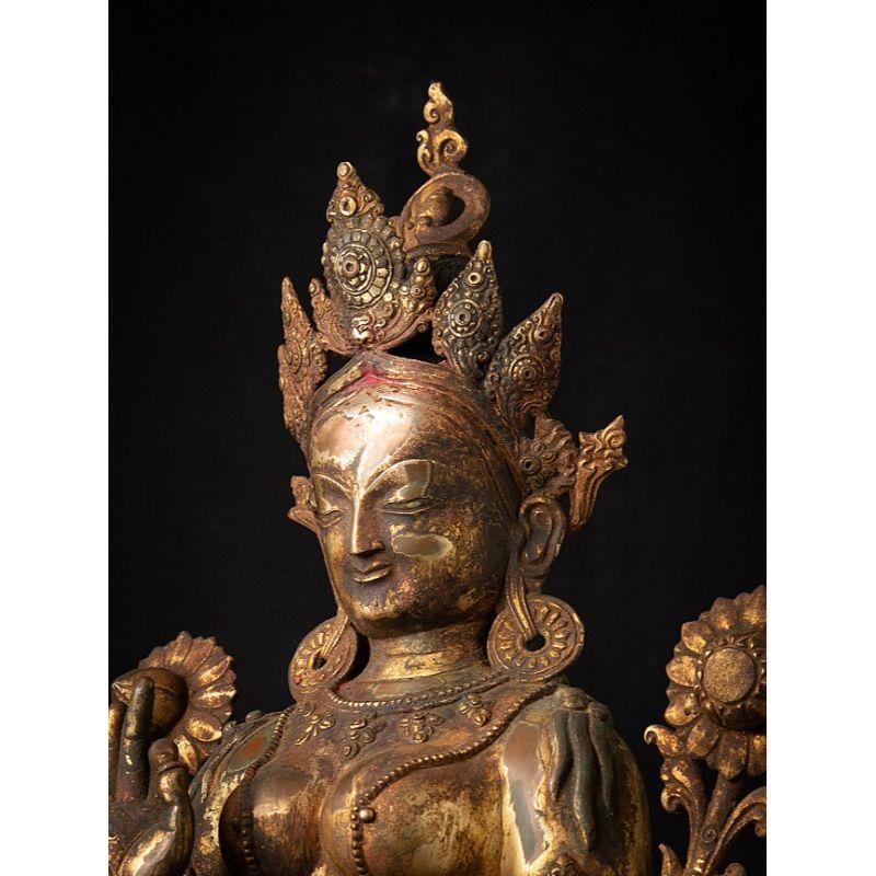 Old Bronze Nepali Green Tara Statue from Nepal For Sale 1