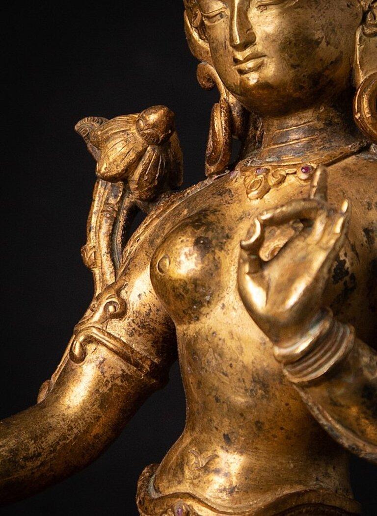 Old Bronze Nepali Green Tara Statue from Nepal 1