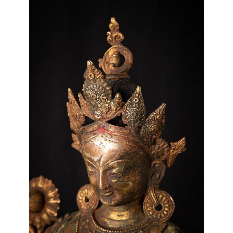 Old Bronze Nepali Green Tara Statue from Nepal For Sale 3