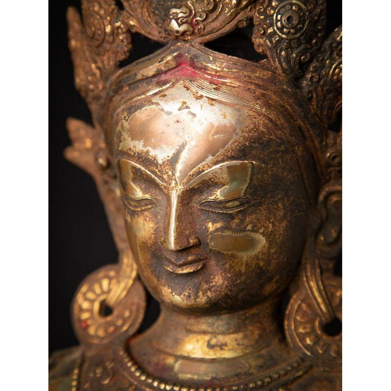 Old Bronze Nepali Green Tara Statue from Nepal For Sale 4