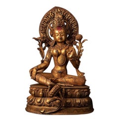 Old Bronze Nepali Green Tara-Statue aus Nepal aus Nepal