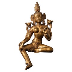 Ancienne statue Tara népalaise en bronze vert du Népal