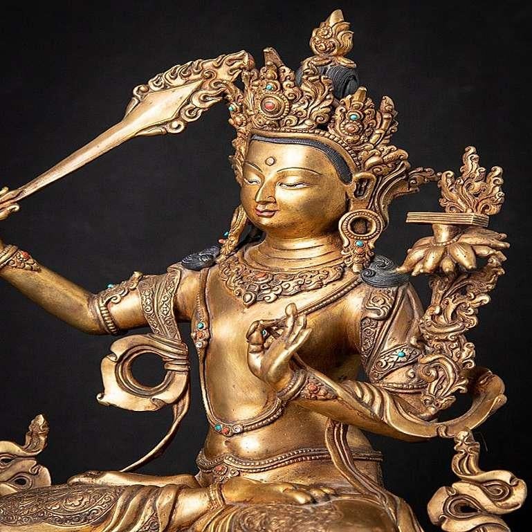 Old Bronze Nepali Manjushree Statue from Nepal For Sale 6