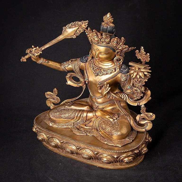 Old Bronze Nepali Manjushree Statue from Nepal For Sale 8