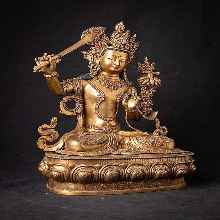 Old Bronze Nepali Manjushree Statue from Nepal For Sale 1