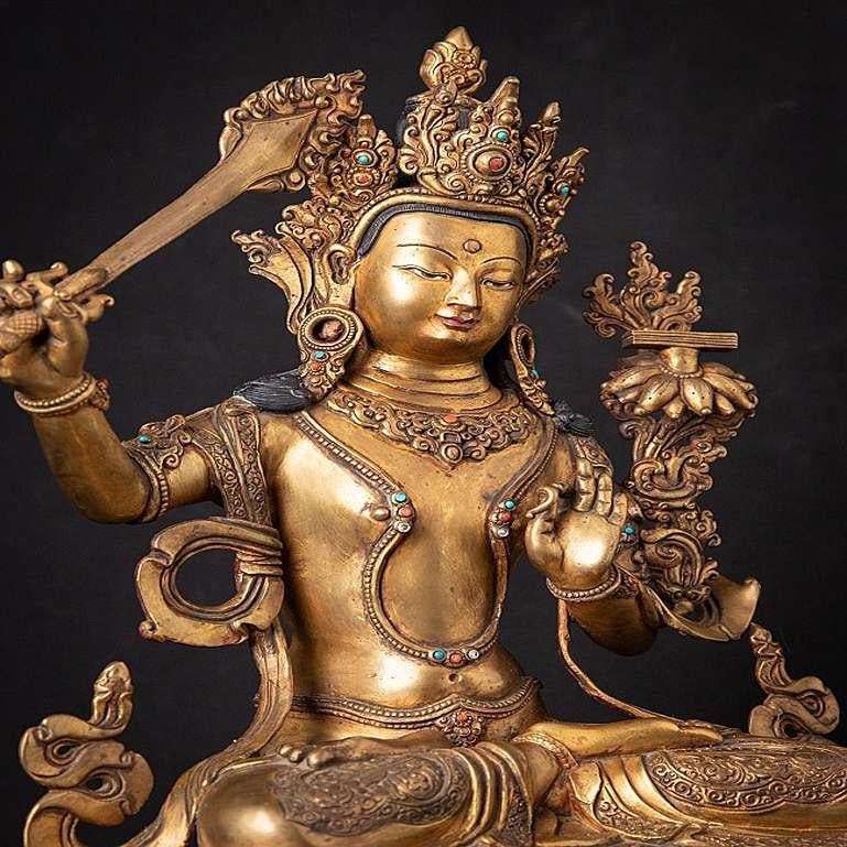 Old Bronze Nepali Manjushree Statue from Nepal For Sale 2